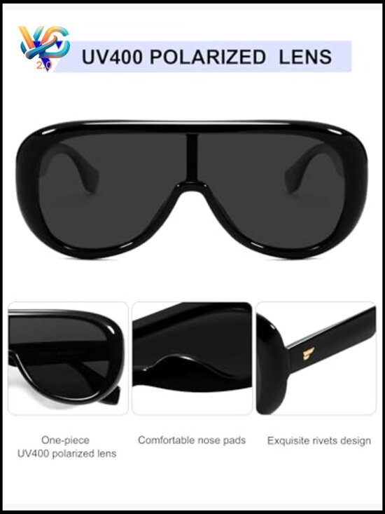 Oversized Square Sunglasses Trendy One-Piece Polarized Lens Retro Futuristic main image 5